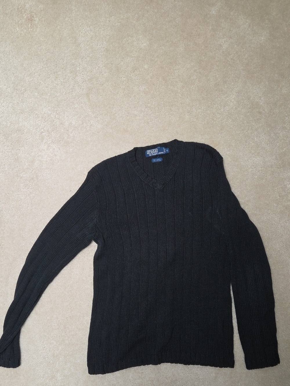 Polo by Ralph Lauren Men's Black V-Neck Ribbed Knit Sweater